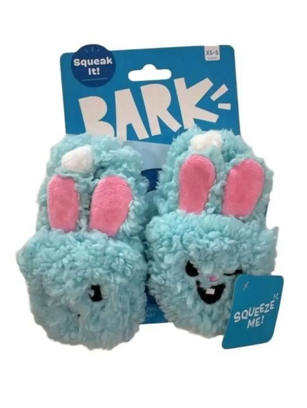 BARK Yippy & Skippy Slippies Plush Blue Bunny Dog Toy XS-S